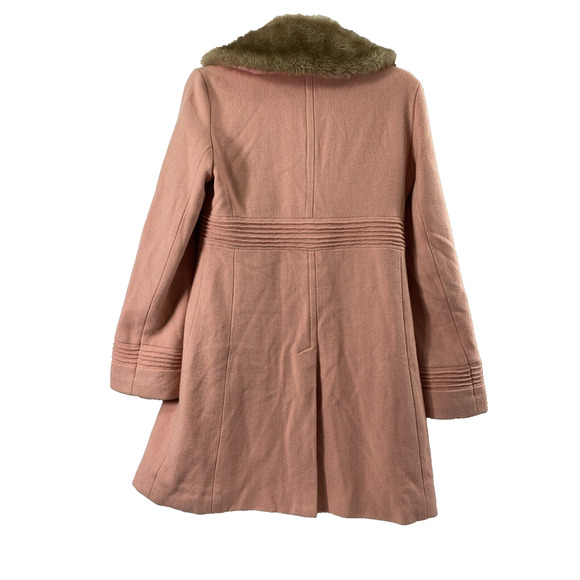 Vintage Coffee Shop Coat Womens Medium Pink Wool Blend Removable Faux Fur Collar - Picture 2 of 16
